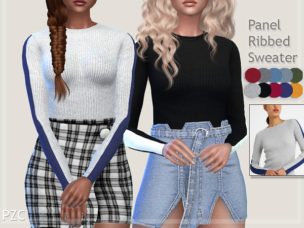 Sims 4 — Panel Ribbed Sweater by Pinkzombiecupcakes — Panel Ribbed Sweater with 10 colours.