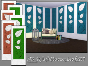 Sims 4 — MB-StylishStucco_LeafsSET by matomibotaki — MB-StylishStucco_LeafsSET, stylish stucco wallpaper set with floral