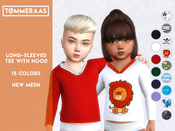 Sims 4 — Long-Sleeved Tee with Hood by TMMERAAS — - m/f toddler - custom thumbnails for each swatch - 15 swatches (both
