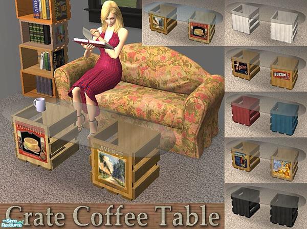 Sims 2 — Crate Coffee Table by Dr Pixel — A creative Sim found an old glass tabletop and added some old produce crates to