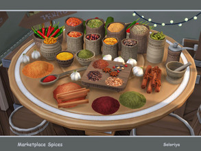 Sims 4 — Marketplace Spices by soloriya — A set of different spices for your markets or kitchens. Includes 14 objects.
