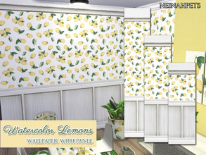 Sims 4 — Watercolor Lemons Wallpaper with Panel by neinahpets — This country wallpaper features beautiful watercolor