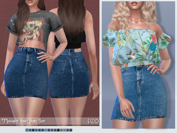 Sims 4 — MissGuided Denim Jeans Skirt by Pinkzombiecupcakes — MissGuided Denim Jeans Skirt available in 15 colors.