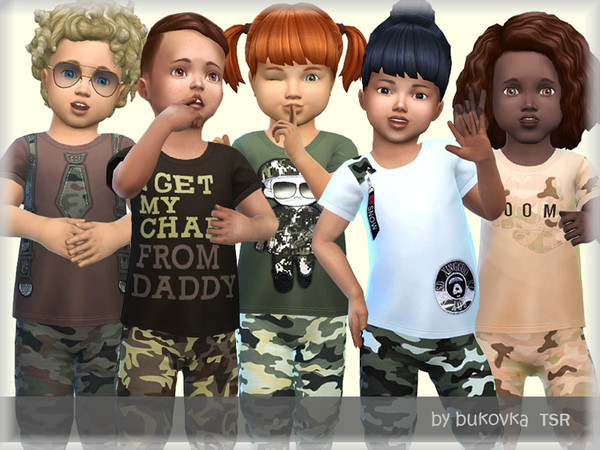 Sims 4 — Shirt Army by bukovka — Shirt for toddler of both sexes. Installed offline, suitable for base game. 5 staining