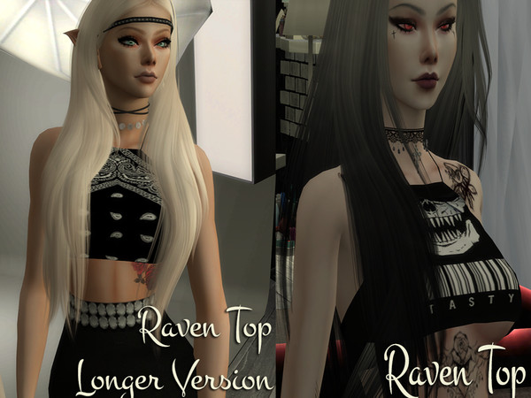 Sims 4 — Raven Tops by Dissia — Set include both Raven Underboob Top and Longer Version of Raven Underboob Top. You can