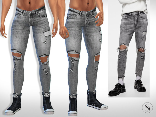 Sims 4 — Faded Skinny Grey Jeans for Men by saliwa — Faded Skinny Grey Jeans for Men design by Saliwa
