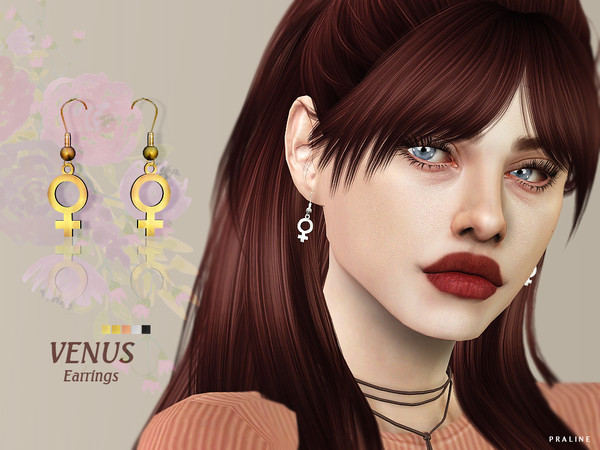 Sims 4 — Venus Earrings by Pralinesims — Earrings with the venus symbol in 5 colors.