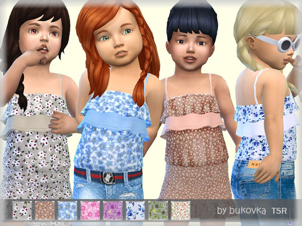 Sims 4 — Top Flowers by bukovka — Top for the youngest girls. Installed offline, suitable for base game. 8 staining