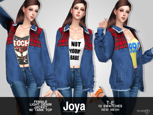 Sims 4 — JOYA - Denim Jacket w/ Tank Top by Helsoseira — Style : K Fashion, denim light jacket, plaid detail with tank