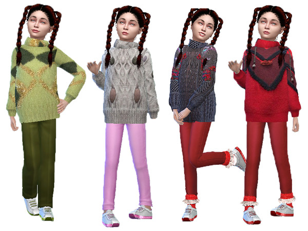 Sims 4 — Knitted sweaters for girls by TrudieOpp — 4 knitted sweater for girls New mesh