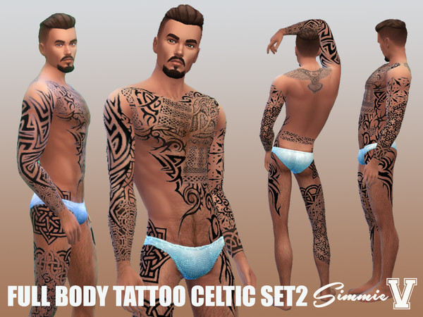 Sims 4 — SimmieV_Full Body Celtic Tattoo 2 by SimmieV — A full body tattoo design featuring Celtic and tribal designs.