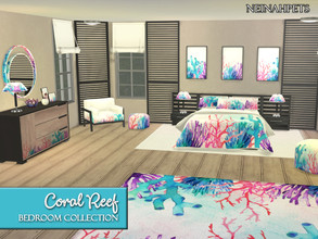 Sims 4 — Coral Reef Bedroom Collection Pt 1 by neinahpets — A watercolor undersea recolor of the Jasper bedroom by