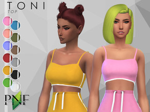 Sims 4 — TONI | top by Plumbobs_n_Fries — New Mesh Crop Top Female | Teen - Elders Hot Weather Enabled 12 Swatches