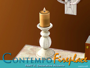 Sims 3 — Contempo Fireplace Deco Candle by Cashcraft — A distressed white wood pillar candle holder. Created by Cashcraft
