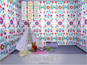 Sims 4 — Boho Wall 2 by Caroll912 — 3 recolors wallpaper. Boho flower design. 