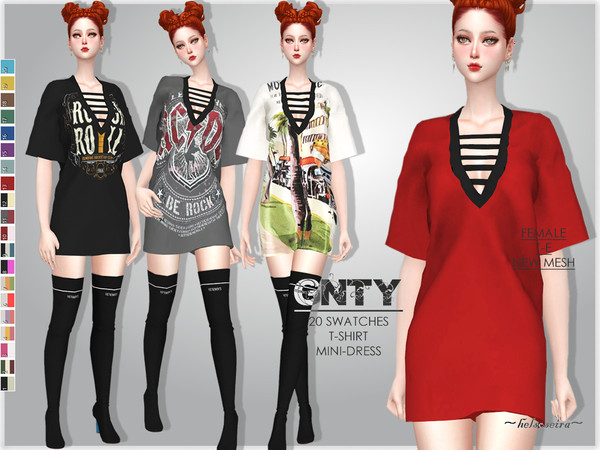 Sims 4 — GNTY - T-Shirt Dress by Helsoseira — Style : GNTY Name : Oversized T-Shirt mini dress with neck detail Sub part