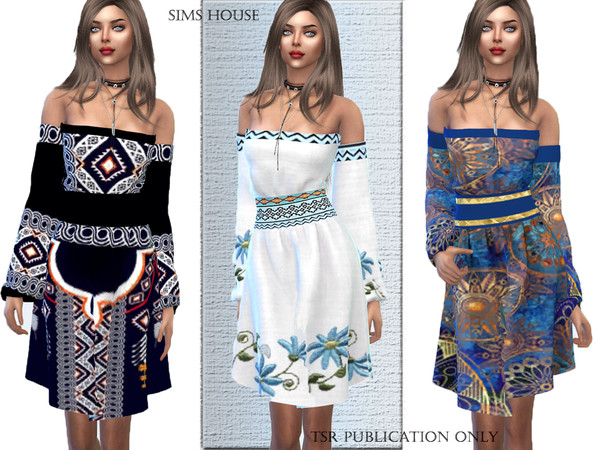 Sims 4 — Dress Boho Chic by Sims_House — Dress Boho Chic 5 color options.