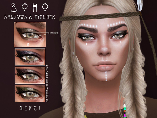 Sims 4 — Boho Shadow & Eyeliner by -Merci- — Eyeshadow in 10 Colours. HQ mod compatible. Unisex, teen-elder. Have
