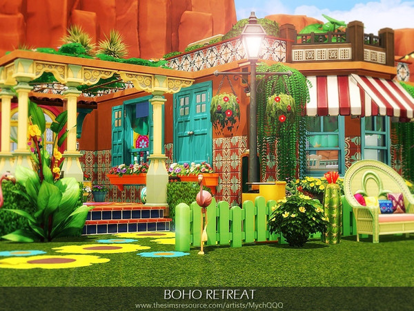 Sims 4 — Boho Retreat by MychQQQ — Lot: 20x15 Value: $ 79,395 House contains: - 1 bedroom - 1 bathroom - living room -