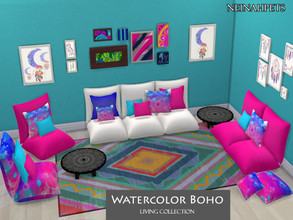 Sims 4 — Watercolor Boho Living Collection by neinahpets — Fun and funky colors and watercolor splashes accented by