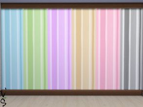 Sims 4 — Suddenly Stripes Wallpaper (Brown Trim) by Veckah — Six pastel(ish) striped wallpapers with brown wood trim.