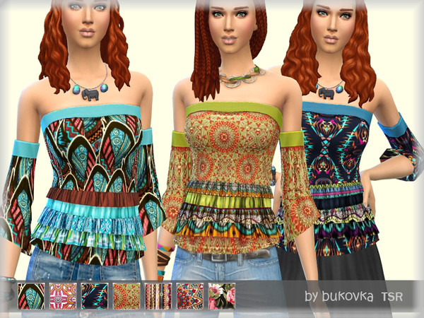 Sims 4 — Top Boho by bukovka — Boho-style top for women. Installed autonomously, the new mesh is turned on. Suitable for