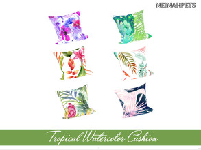 Sims 4 — Tropical Watercolor Cushion by neinahpets — A set of fluffy cushions with a tropical theme. 6 different tropical