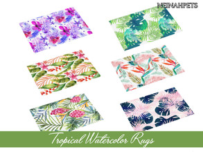 Sims 4 — Tropical Watercolor Rug by neinahpets — A plush rug with a tropical theme. 6 different tropical themes to choose