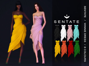 Sims 4 — Winnie Dress by Sentate — A elegant bustier wrap dress with aysmmetric hem (my favourite!). Comes in 8 colours.