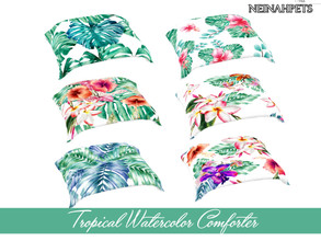 Sims 4 — Tropical Watercolor Pt 2 Comforter by neinahpets — A plush comfy comforter with a tropical theme. Another 6