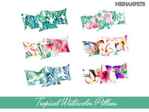 Sims 4 — Tropical Watercolor Pt 2 Pillows by neinahpets — A set of 3 pillows with a tropical theme. Another 6 different