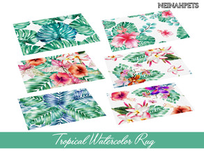 Sims 4 — Tropical Watercolor Pt 2 Rug by neinahpets — A plush rug with a tropical theme. Another 6 different tropical