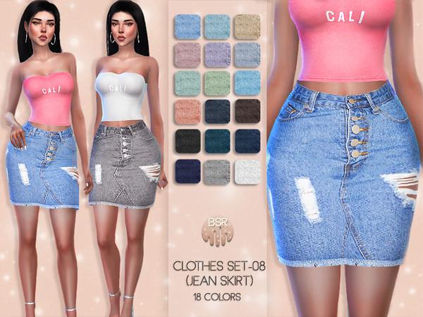 Sims 4 — Clothes SET-08 (JEAN SKIRT) BD45 by busra-tr — 18 colors Adult-Elder-Teen-Young Adult For Female Custom