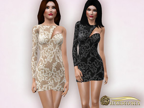 Sims 3 — Lace One Shoulder Midi Dress  by Harmonia — 4 variations partially Recolorable 