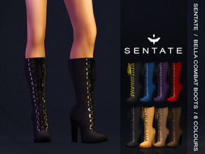 Sims 4 — Bella Combat Boot by Sentate — A edgy pair of high heeled lace up boots that come up just below the knee. I