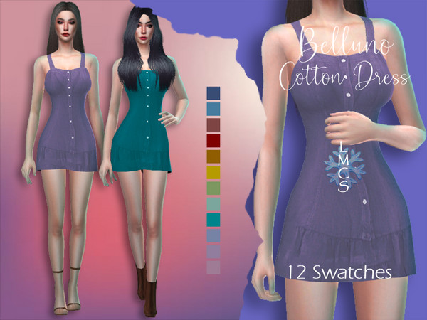 Sims 4 — LMCS Belluno Cotton Dress by Lisaminicatsims — -Adult-Elder-Teen-Young Adult -New Mesh -12 swatches