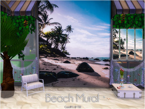 Sims 4 — Beach Mural by Caroll912 — 4 tile beach themed mural. Recommended to use it over tall walls.
