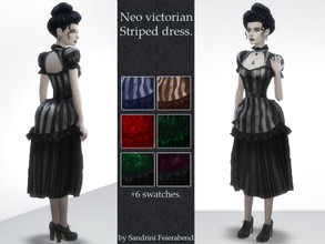 Sims 4 — Neo-victorian striped dress by Sandrini_Feierabend — Victorian inspired short bustle dress. 7 swatches Teen to