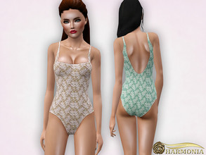 Sims 3 — Square Neck Lace Bodysuit  by Harmonia — 3 variations partially Recolorable Please do not use my textures.
