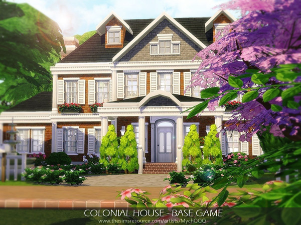 Sims 4 — Colonial House - Base Game by MychQQQ — Lot: 30x20 Value: $ 152,516 House contains: - 3 bedrooms - 2 bathrooms -