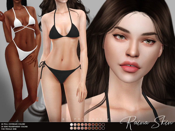 Sims 4 — Raina Skin (Female) by Pralinesims — Skin for female sims in 20 colors, comes in solid and transparent versions