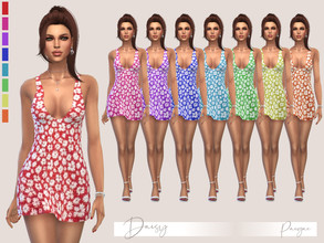 Sims 4 — Daisy by Paogae — Mini dress with tank top neckline, daisies pattern in eight bright colors, perfect for the