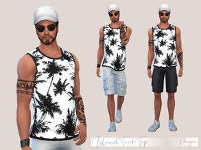 Sims 4 — Island TankTop by Paogae — Simple men's tank top, white with black palm trees and borders, one swatch, perfect
