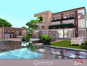 Sims 4 — Gloriana by evi — A big four bedroom lot with an awesome pool, a bbq and bar, First floor kitchen,dining,living