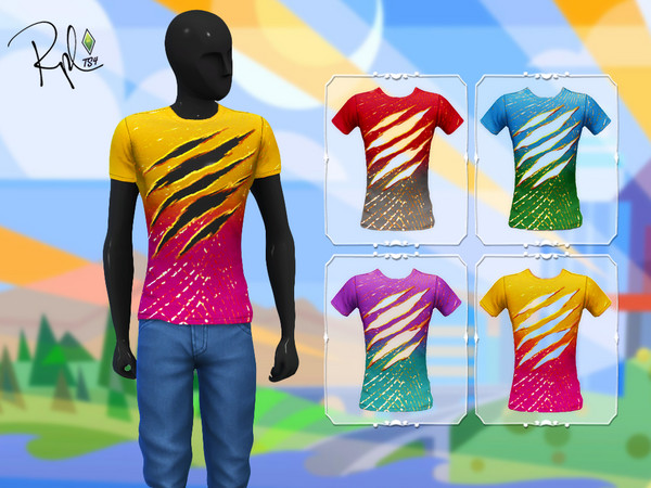 Sims 4 — M T-Shirt G Ripped - City Living by RobertaPLobo — :: 4 swatches. :: Teen, Young Adult, Adult and Elder ::
