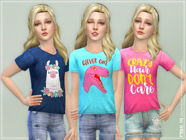 Sims 4 — T-Shirt Collection GP14 by lillka — T- Shirt Collection for Girls 3 styles