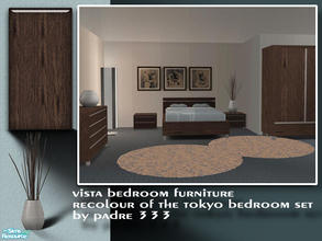 Sims 2 — Vista Bedroom by Padre — A cool, inviting bedroom suite in icey blues, deep brown wood and dark ivory. Please
