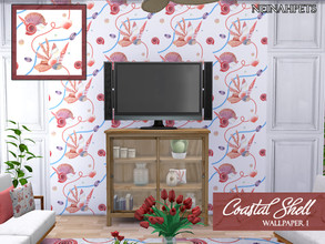 Sims 4 — Coastal Shell Wallpaper I by neinahpets — A whimsy wallpaper with coral, purple, blue hued shells and beach