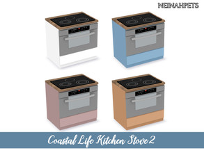 Sims 4 — Coastal Life Kitchen Stove II by neinahpets — A kitchen stove with a wooden counter. 4 Colors.