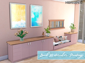 Sims 4 — Beach Watercolor Paintings Collection by neinahpets — A set of paintings featuring beaches, sunsets, surfboards,